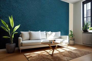 Decorative background for home, office and hotel. Modern interior design living room room texture wall background and plants.
