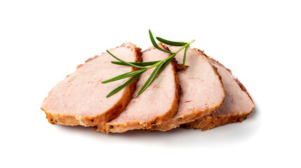 Baked Pork Slices Isolated, Roasted Sliced Loin, Tenderloin Ham Pieces