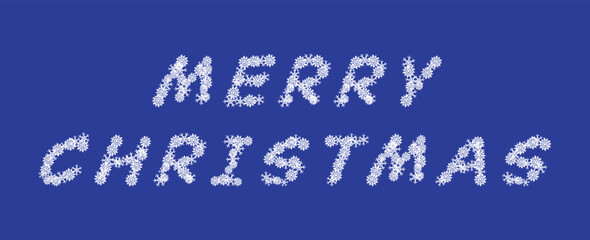 Merry Christmas letter with winter elements on blue background in vector flat illustration