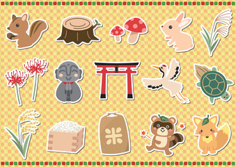 かわいい秋のモチーフセット・ステッカー風