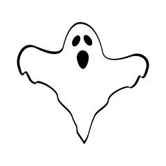 Vector illustration of white ghost with black outline
