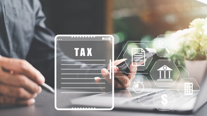 Businessman is handling paperwork and calculating tax rates and business finance budget ,Effective tax deduction planning ideas for individuals and companies,Document Management System