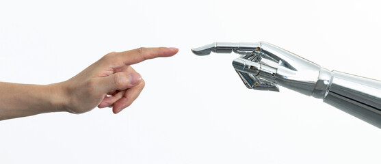 Human hand touching robot finger