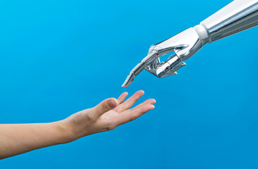 Human hand touching robot finger