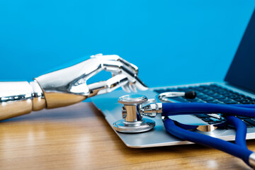 Medical robot hand using laptop