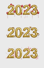 Happy New Year. Celebrate party, 2023, 2024, Merry Christmas, Golden Number, Web Poster, banner, cover card, layout design. 3D Rendering.