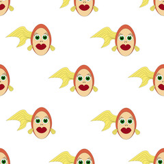 Seamless pattern with cartoon goldfish on white background. Golden fishes background. Creative print for wallpaper children room and bed linen.