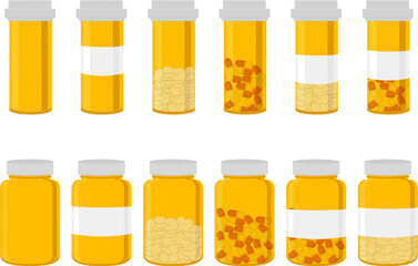 big set different types of pills inside close jar