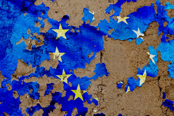 European Union flag on mud wall