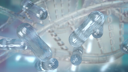 The  bacteria on sci background for sci or education concept 3d rendering