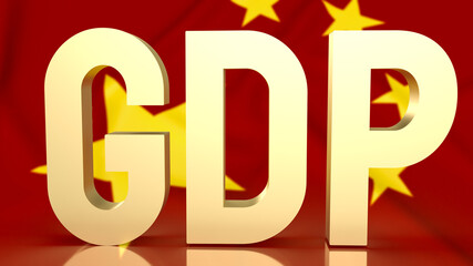 The gold gdp text on china flag background for business concept 3d rendering