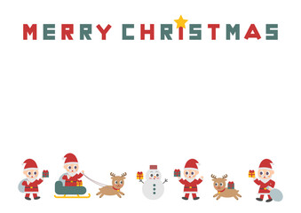 クリスマスのフレームイラスト: サンタクロースとトナカイ