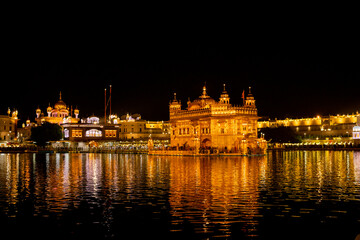 Fototapeta na wymiar Various views of the Golden Temple at night, Amritsar