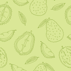 durian fruit seamless pattern hand drawn in doodle style. wrapping paper, background, wallpaper, textile.