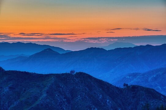 Breathtaking view of Mount Wilson in the Angeles National Forest during a dramatic vibrant sunrise