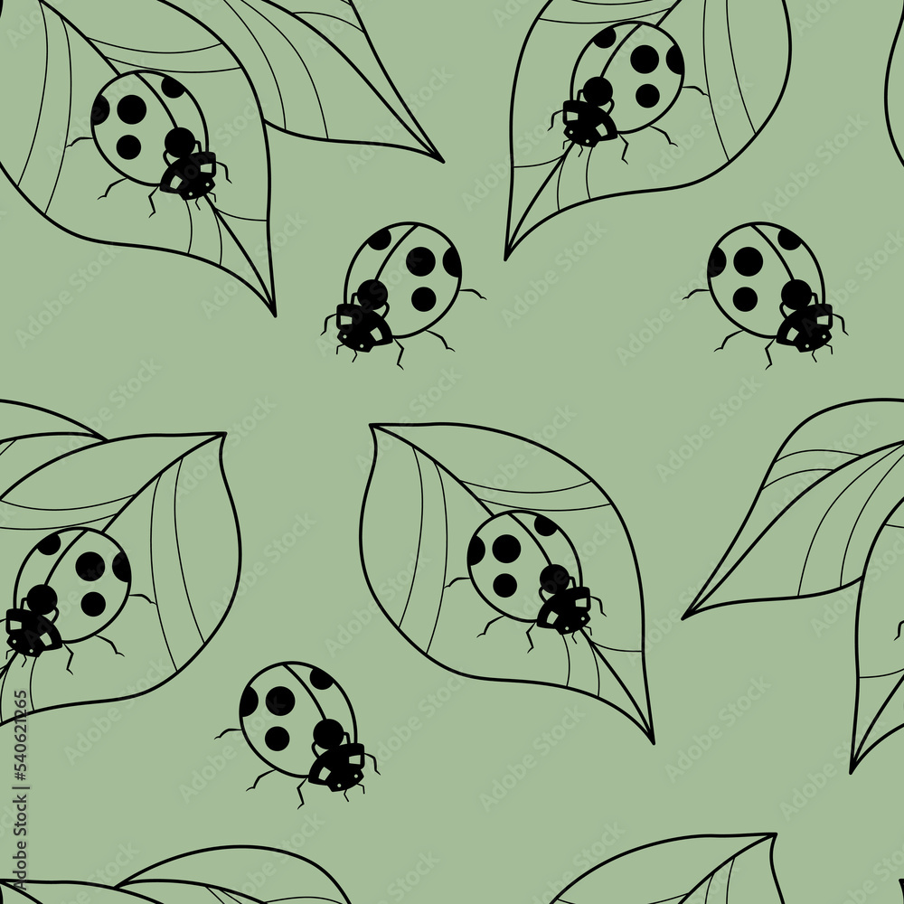 Poster green ladybug vector repeat pattern, seamless