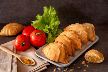 Homemade chicken curry puffs, traditional snack of Thailand