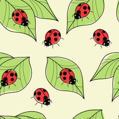 Ladybug vector repeat pattern, seamless repeat