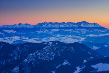 Sunrise on the ridge of the Low Tatras, Slovakia.