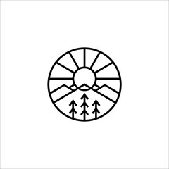 minimal landscape line art with circle logo vector