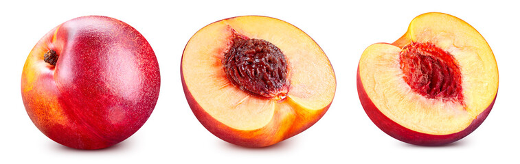 Peach collection isolated on white background. Peach set Clipping Path. Peach macro studio photo