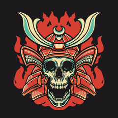 Japanese Samurai Fire Vector Illustration