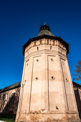 Fototapeta premium ancient architecture with elements of wooden architecture against the background of the autumn sky