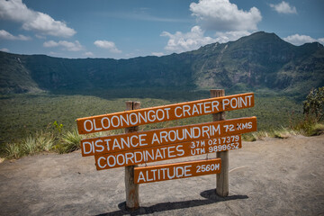 Sign on the crater rim of Mount Longonot volcano, Kenya