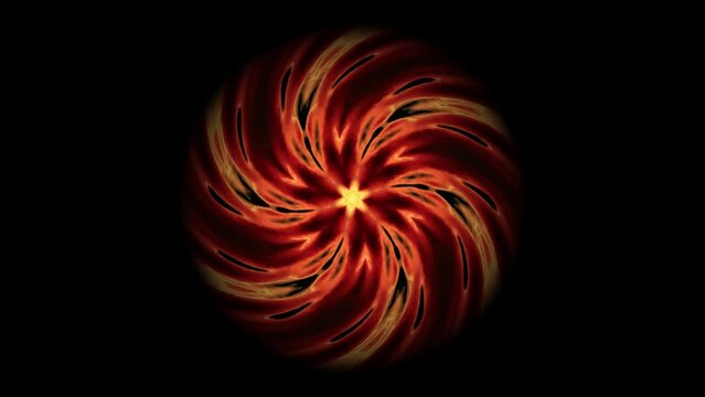 Animation of a beautiful  mandala of red light turning on a black background, it is a symbol of the root chakra
