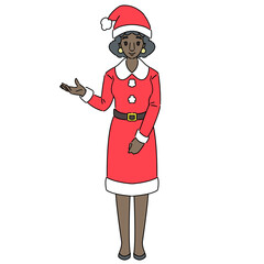 サンタコスチュームで案内をする黒人女性　マスクなし