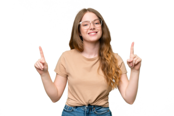 Young pretty woman over isolated background pointing up a great idea