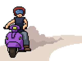 pixel art scooter rider road