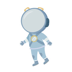 Astronaut in a closed helmet in cartoon style on a white background. Vector illustration for children. Space Day