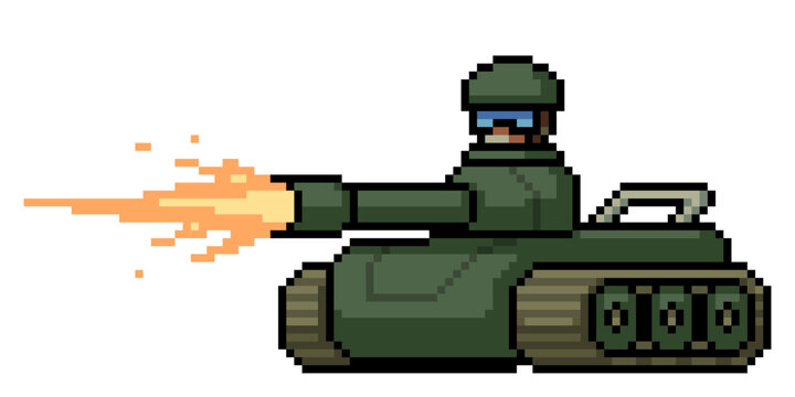 pixel art military tank shooting