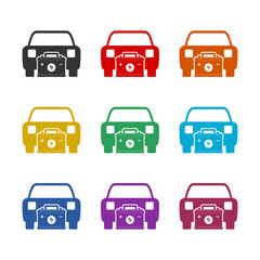 Battery accumulator car icon isolated on white background. Set icons colorful