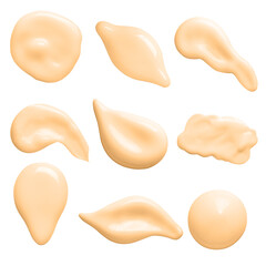 Samples of brown foundation or sunscreen. Isolated on a white background. Set