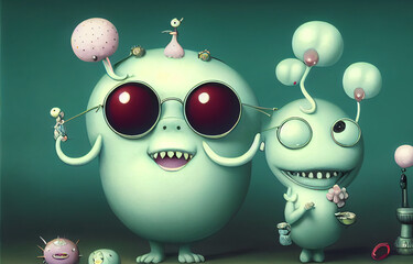 Two green friendly monster 