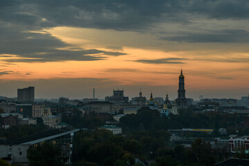 Panorama of the central part of Kharkiv with the Dormition Cathedral in center of Kharkiv, Ukraine, September 30, 2022