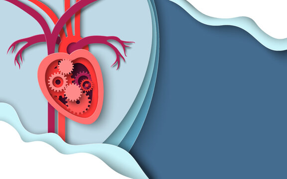 Heart gear mechanism vector cardiology 3d poster