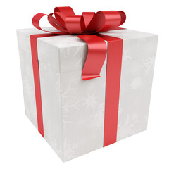 Red christmas gift isolated on transparent background. 3D rendering present with bow for Xmas