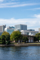 Tennozu Island area with boadwalk alongside of the cannal of Tokyo water front in Shinagawa, Japan