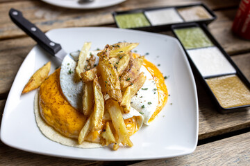 Popular Mexican dish Cheese quesadilla at restaurant
