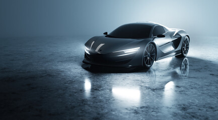 New super sports car with lights on, supercar style