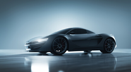 Obraz na płótnie Canvas New super sports car with lights on, supercar style