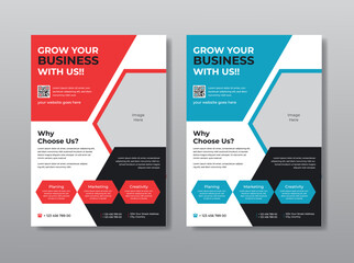 Business flyer template design set with blue, orange, red color. marketing, business proposal, promotion, advertise, publication, cover page. new digital marketing flyer set.