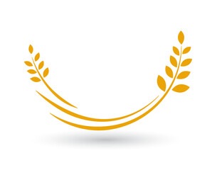 Golden laurel wreath swoosh logo. for anniversary, wedding, award