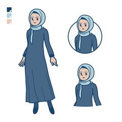 ヒジャブを身につけたアラビア人女性がリラックスしているイラスト