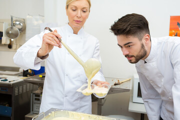 portrait of woman with melted white chocolate