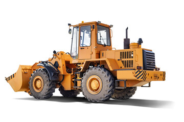 Heavy front loader or bulldozer on a white isolated background. construction machinery....