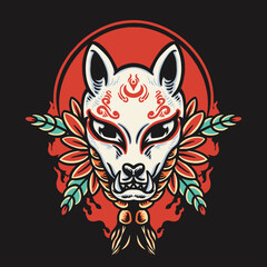 Japanese Kitsune Mask Vector Illustration